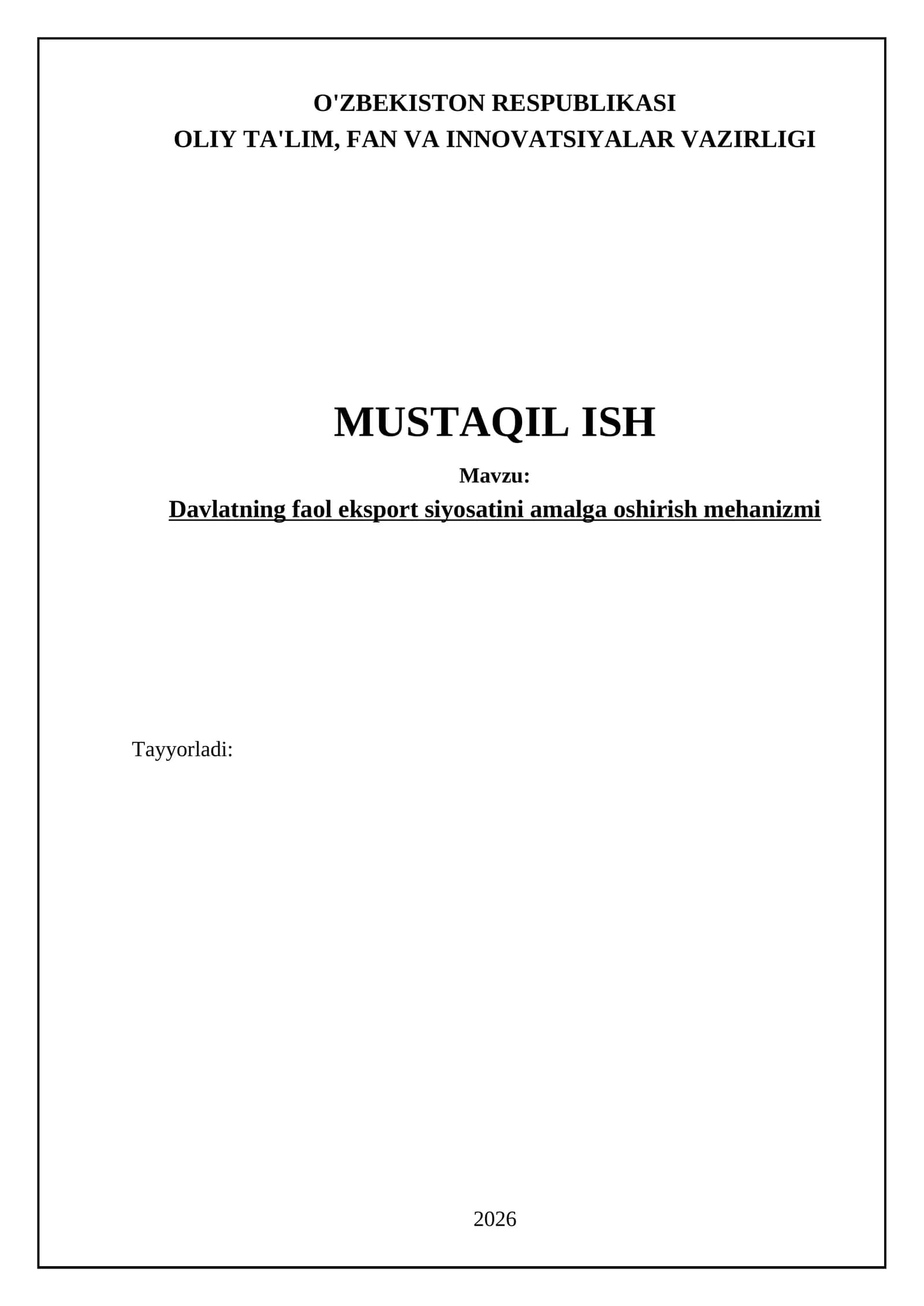 Davlatning faol eksport siyosatini amalga oshirish mehanizmi 1