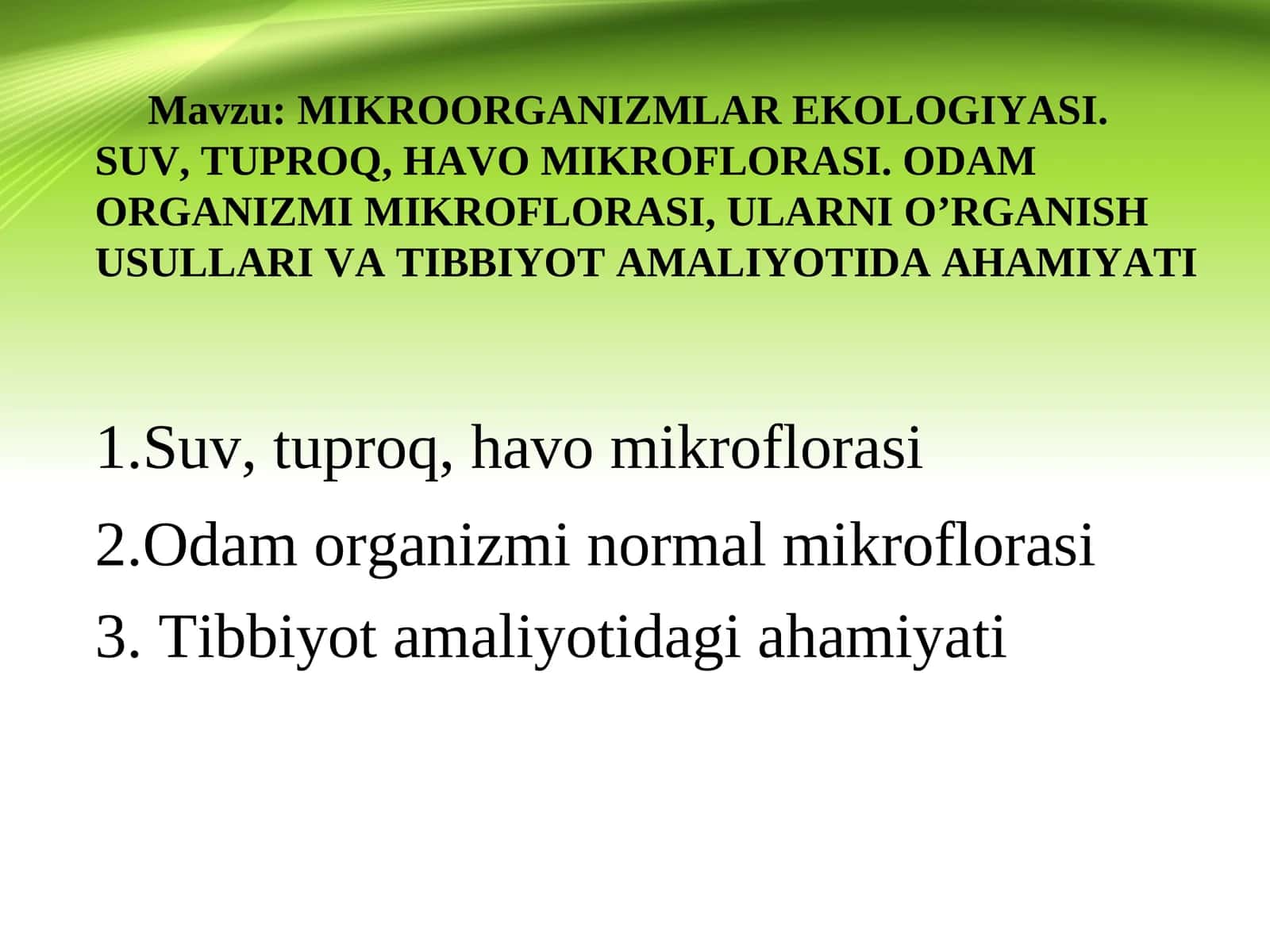 MIKROORGANIZMLAR EKOLOGIYASI 1