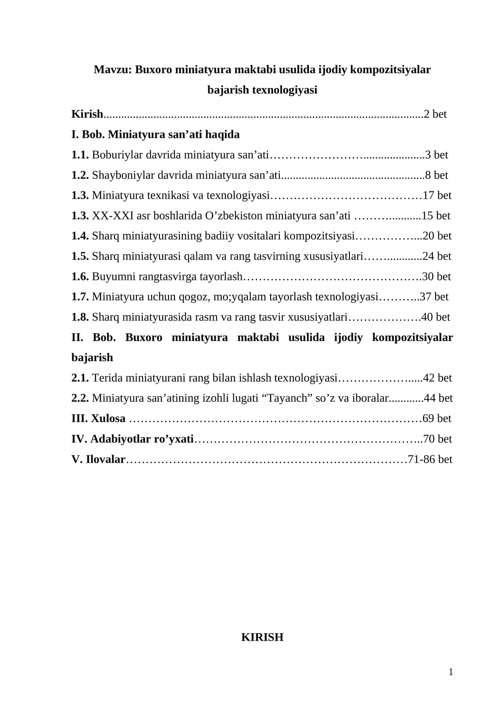 Buxoro miniatyura maktabi usulida ijodiy kompozitsiyalar bajarish texnologiyasi. BMI 1
