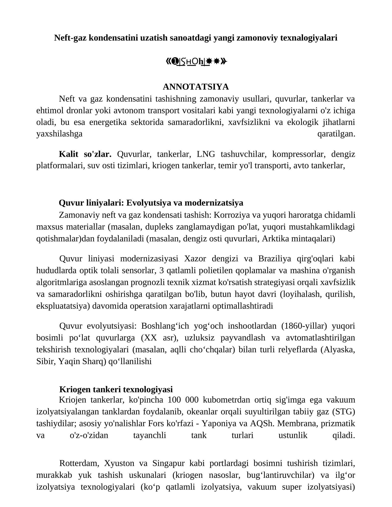 Neft-gaz kondensatini uzatish sanoatdagi yangi zamonoviy texnalogiyalari 1