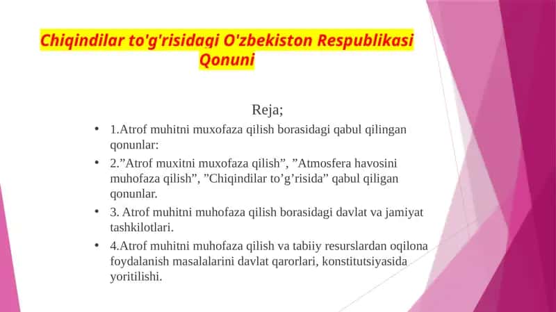 Chiqindilar to'g'risidagi O'zbekiston Respublikasi Qonuni 1