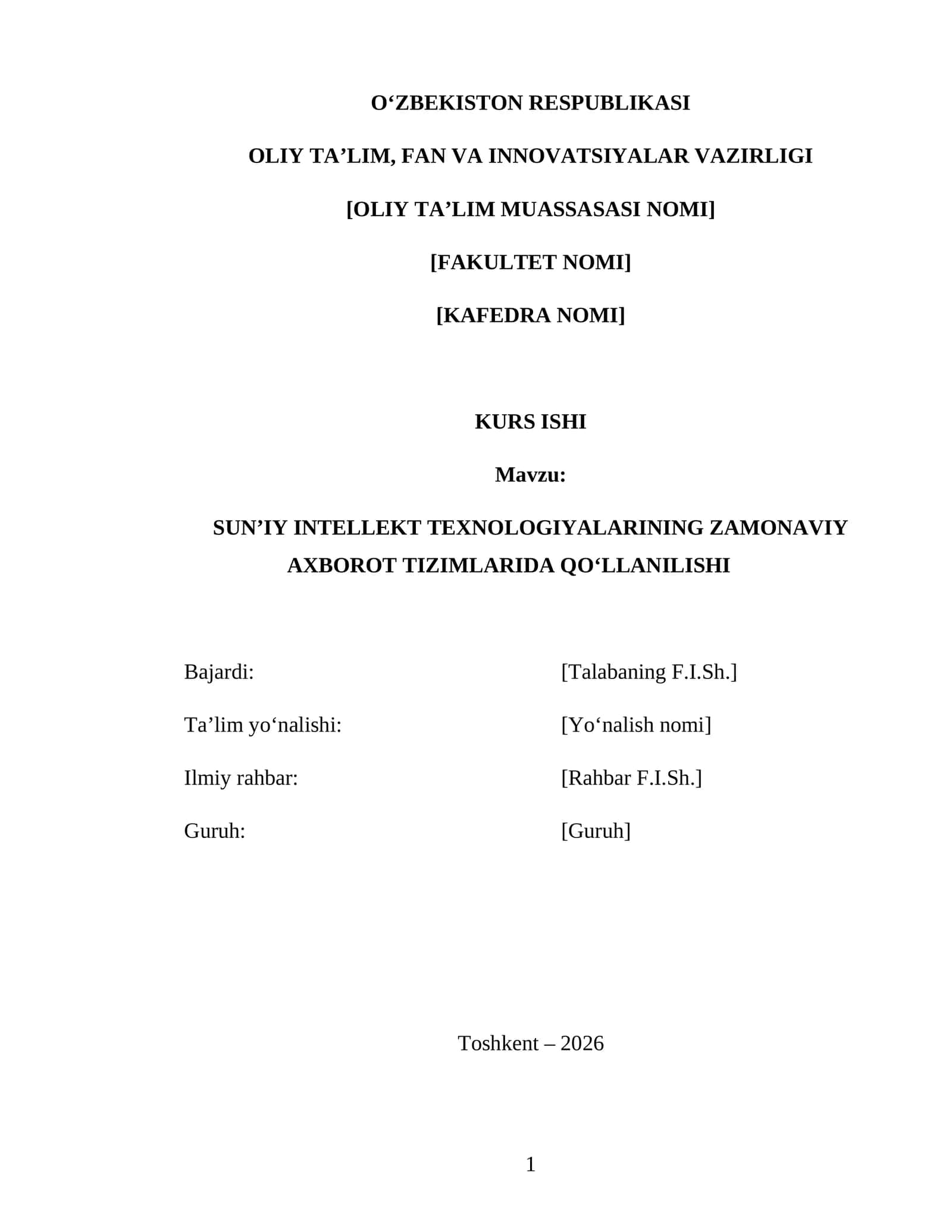 SUN’IY INTELLEKT TEXNOLOGIYALARINING ZAMONAVIY AXBOROT TIZIMLARIDA QO‘LLANILISHI 1