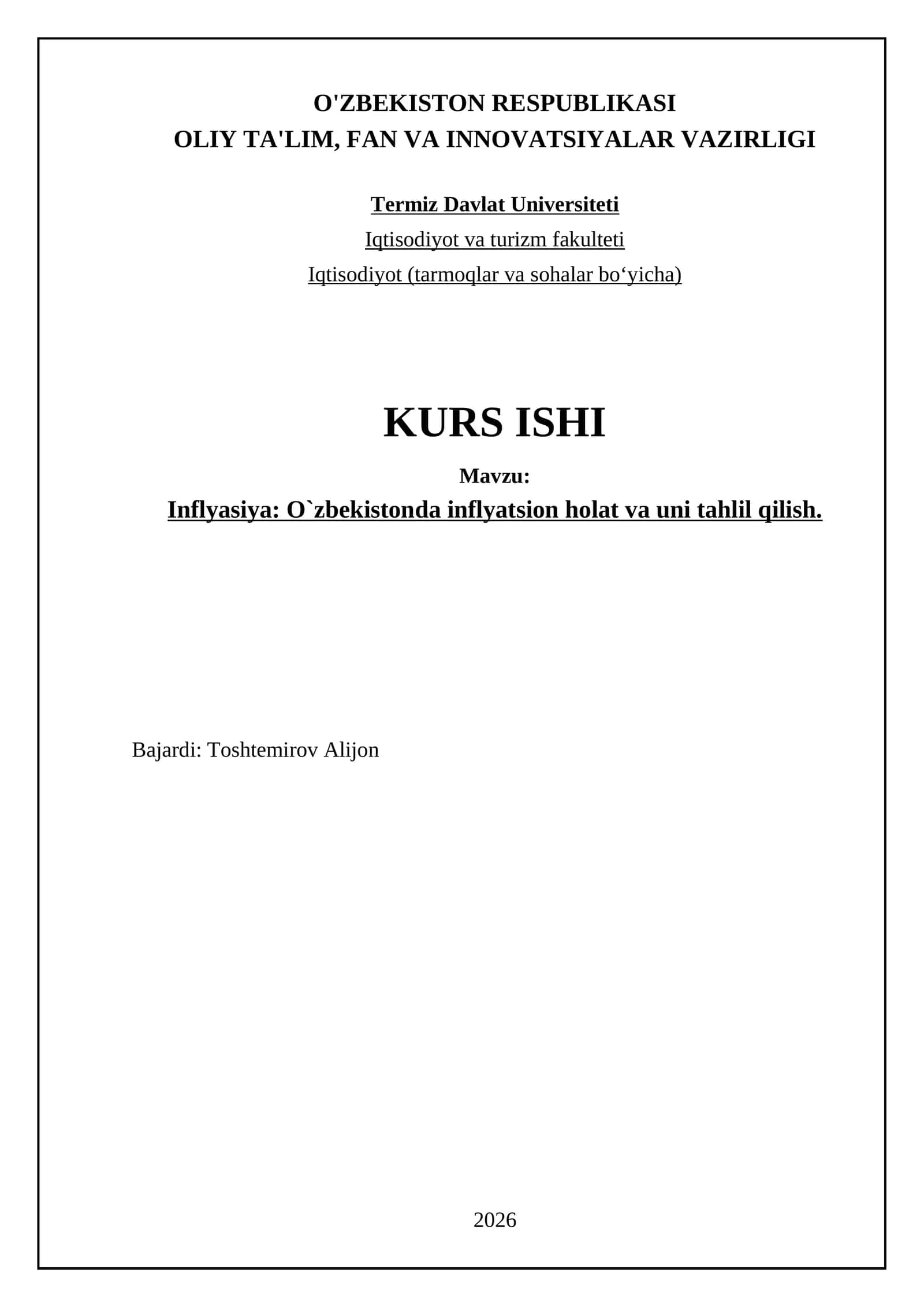 Inflyasiya: O`zbekistonda inflyatsion holat va uni tahlil qilish 1