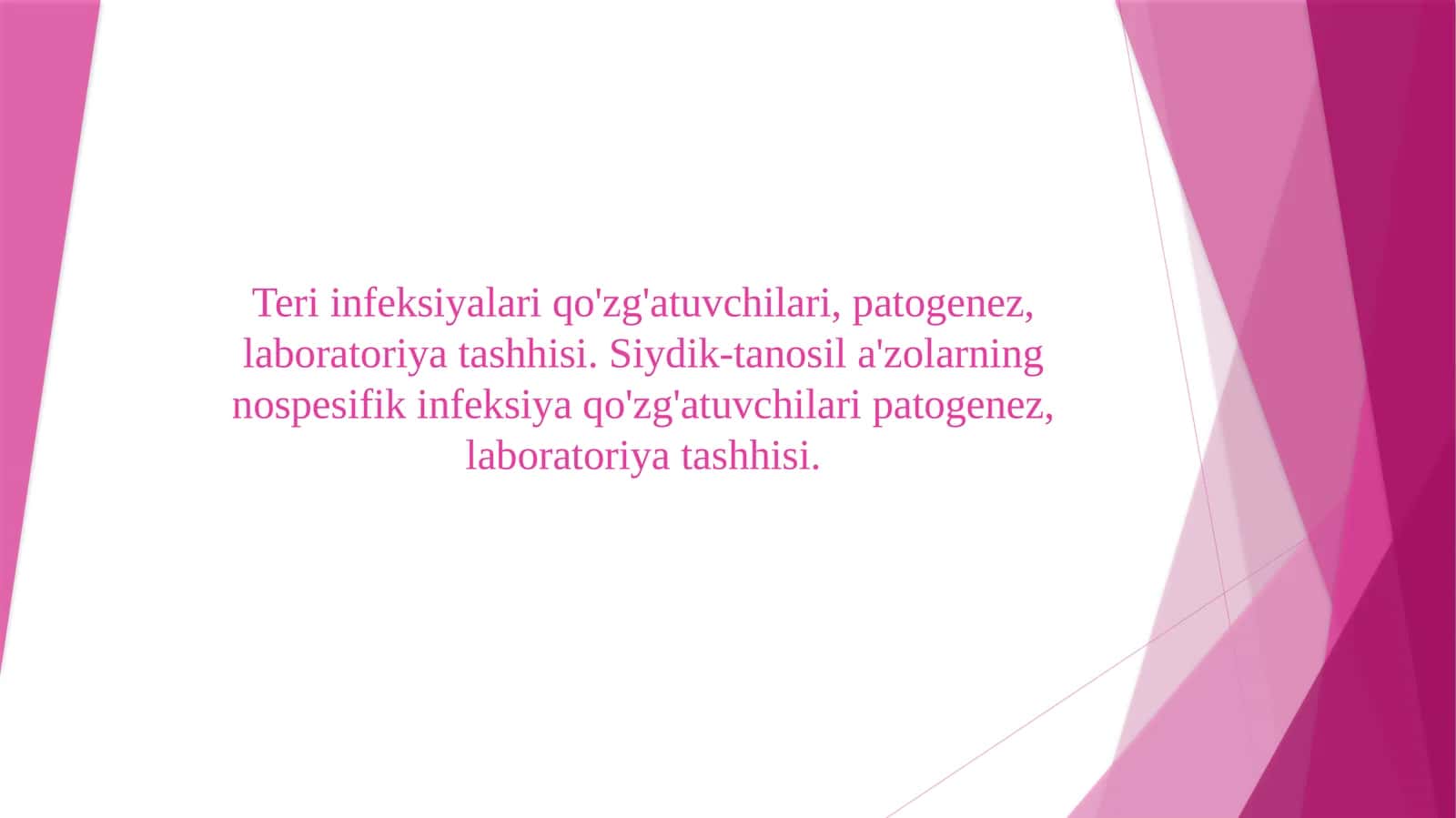 Teri infeksiyalari qo'zg'atuvchilari, patogenez, laboratoriya tashhisi. Siydik-tanosil a'zolarning nospesifik infeksiya qo'zg'atuvchilari patogenez, laboratoriya tashhisi. 1