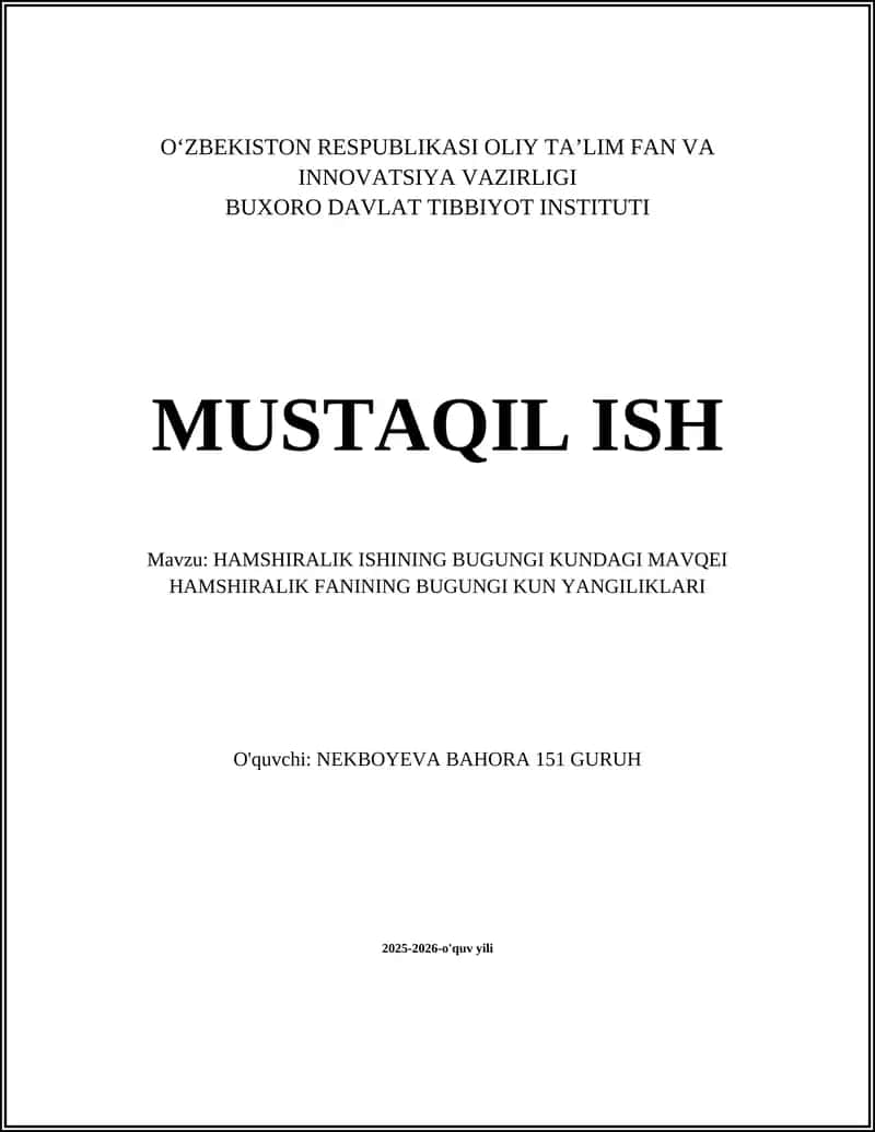Zamonaviy hamshiralik ta’limi va me’yoriy o‘zgarishlar 1