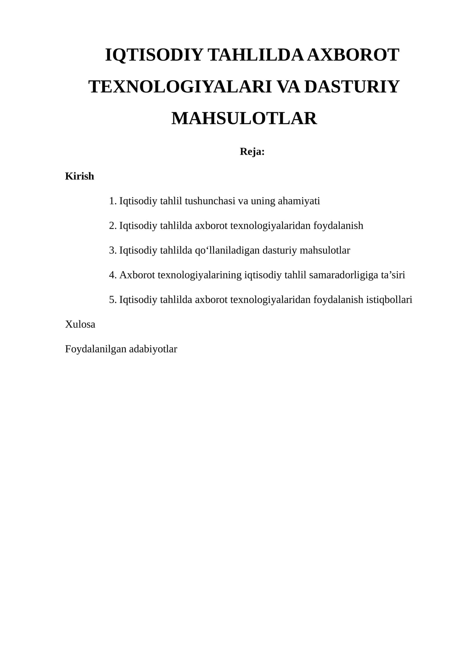 IQTISODIY TAHLILDA AXBOROT TEXNOLOGIYALARI VA DASTURIY MAHSULOTLAR 1