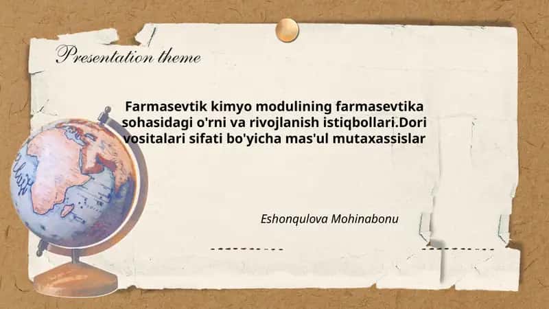 Farmasevtik kimyo modulining farmasevtika sohasidagi o'rni va rivojlanish istiqbollari.Dori vositalari sifati bo'yicha mas'ul mutaxassislar 1