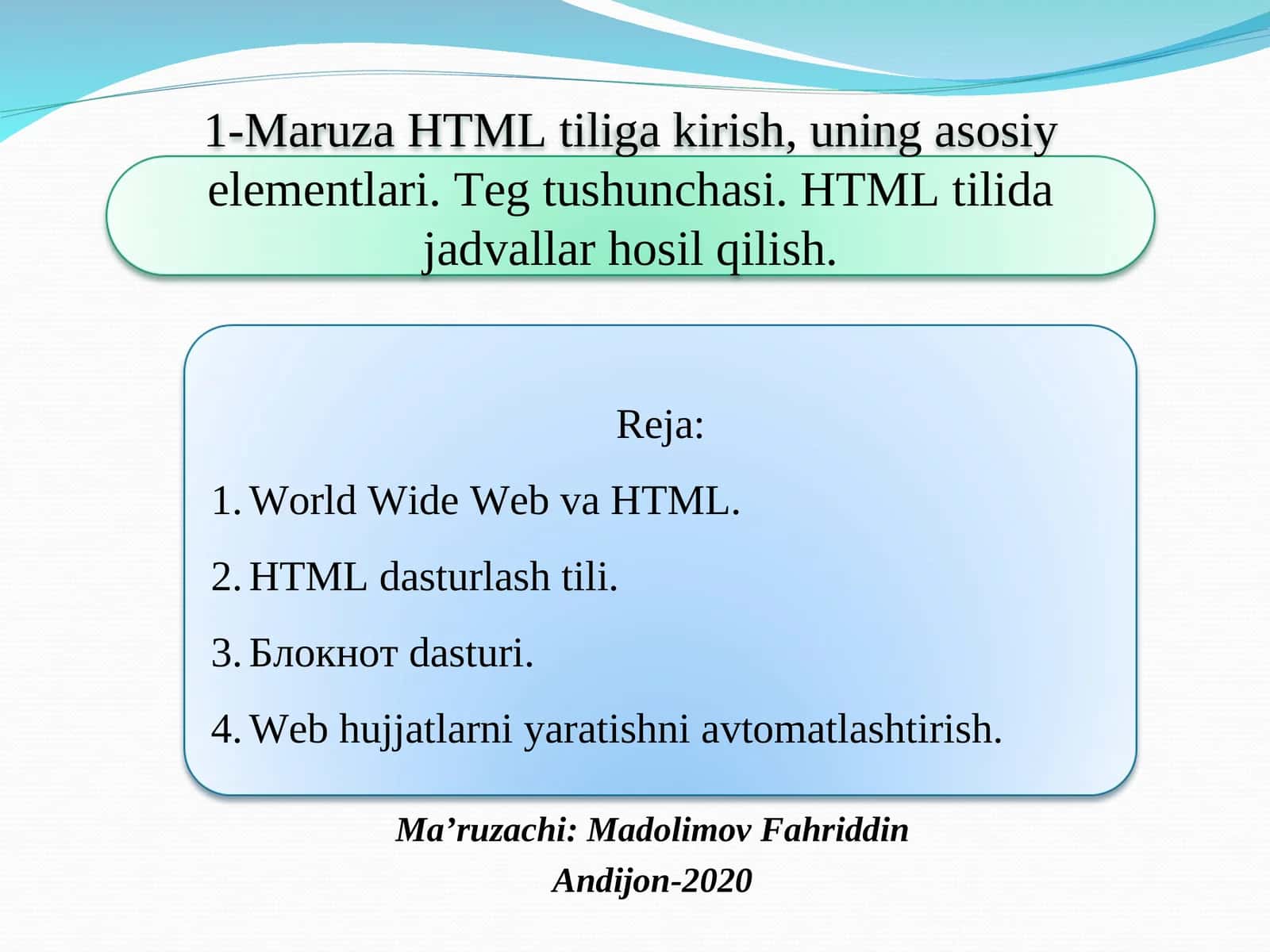 Maruza HTML tiliga kirish 1