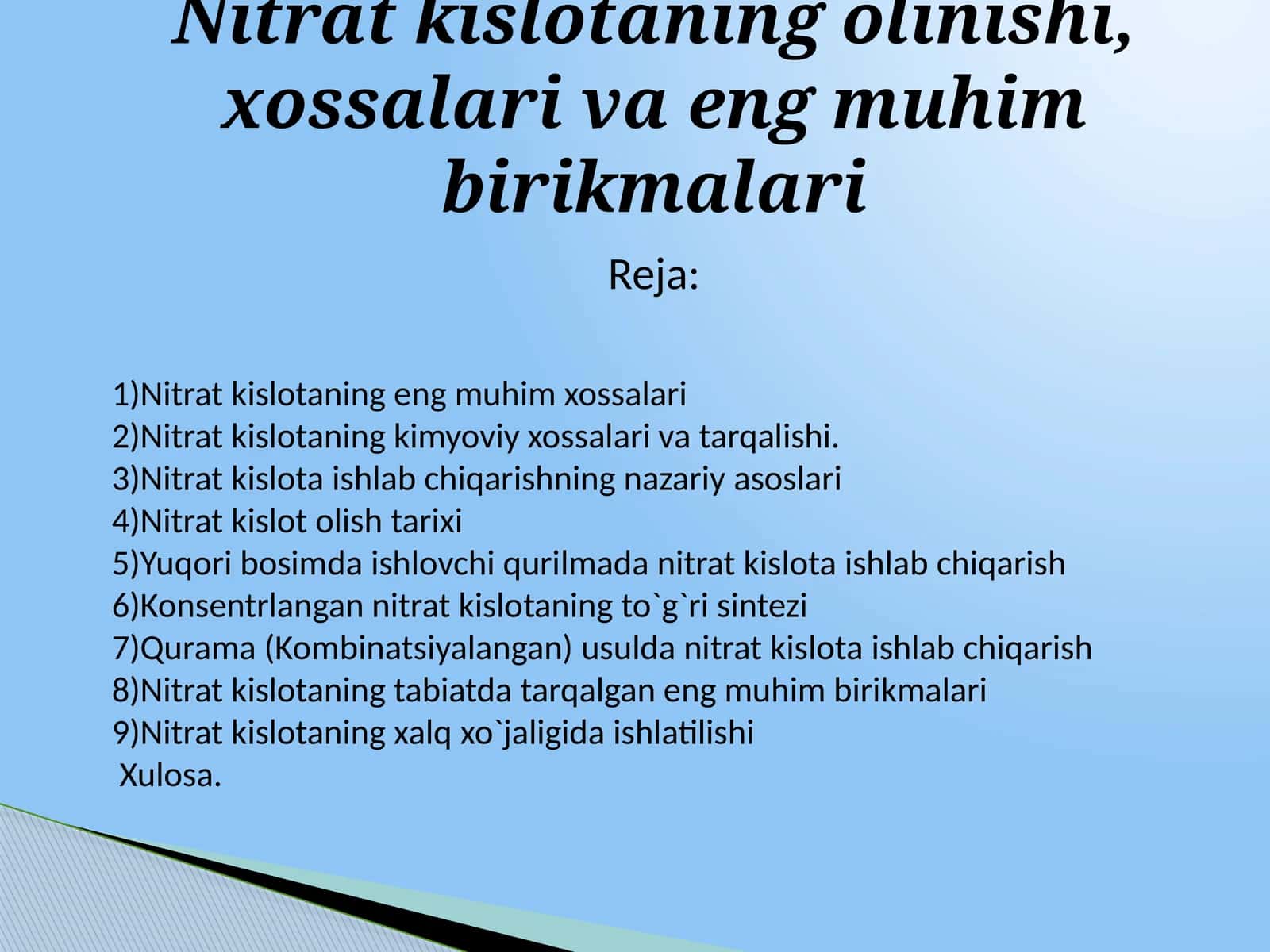 Nitratkislotaning kimyoviy xossalari 1