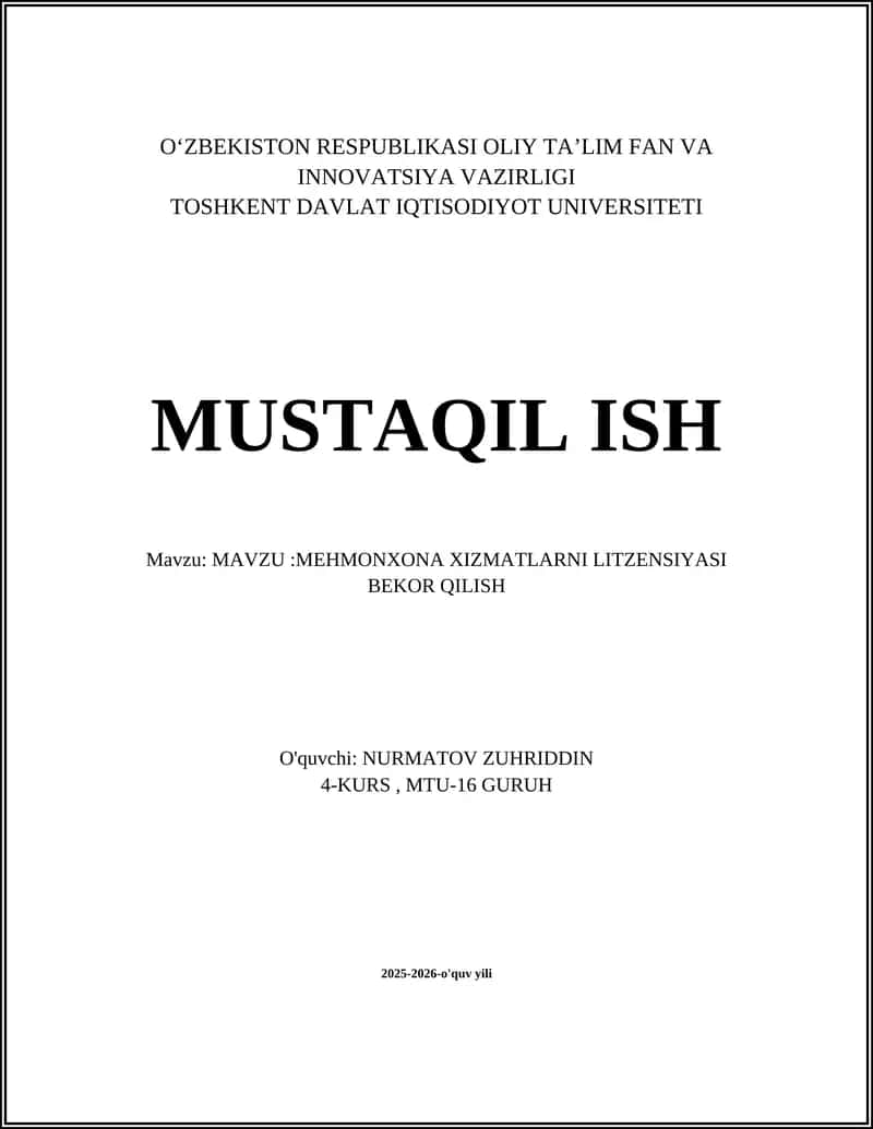 Mehmonxona xizmatlarini litsenziyasi bekor qilish 1