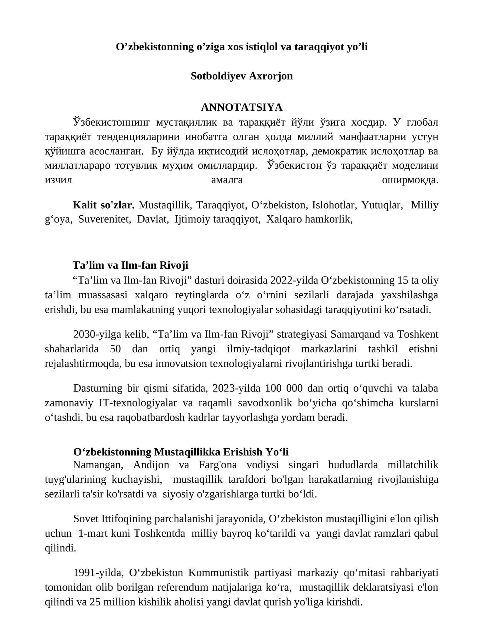 Ta’lim va Ilm-fan Rivoji 1