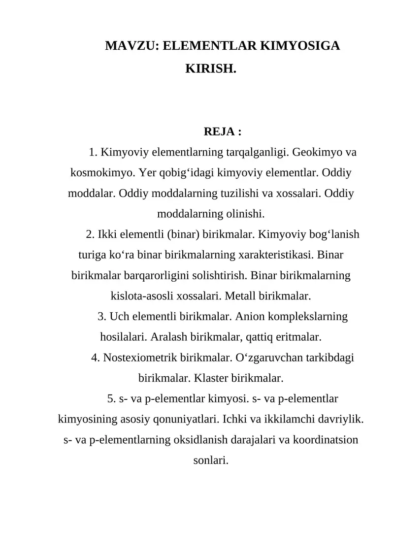 Elementlar kimyosi 1