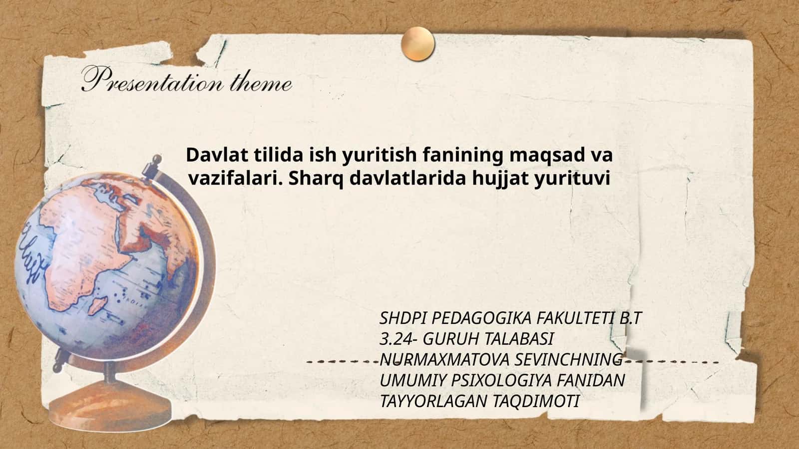 UMUMIY PSIXOLOGIYA FANIDAN TAYYORLAGAN TAQDIMOTI 1