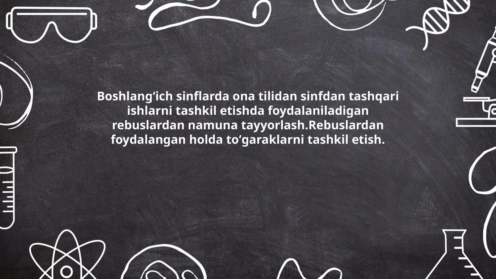 Boshlangʻich sinflarda ona tilidan sinfdan tashqari ishlarni tashkil etishda foydalaniladigan rebuslardan namuna tayyorlash.Rebuslardan foydalangan holda toʻgaraklarni tashkil etish 1