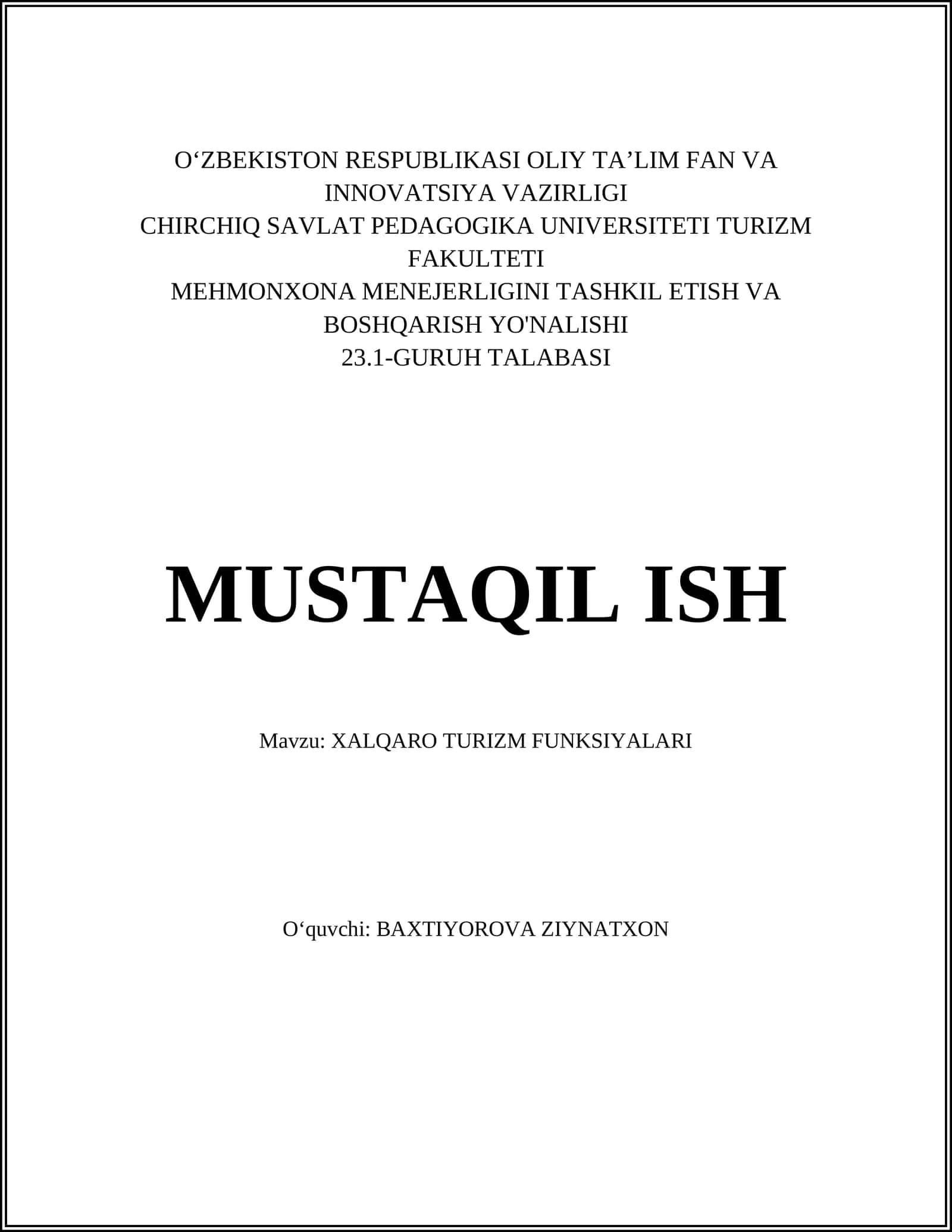 Xalqaro turizm iqtisodiyoti 1