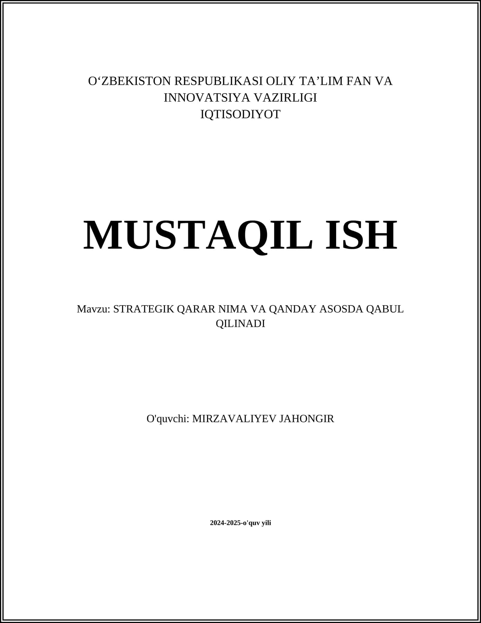 STRATEGIK QARAR NIMA VA QANDAY ASOSDA QABUL QILINADI 1