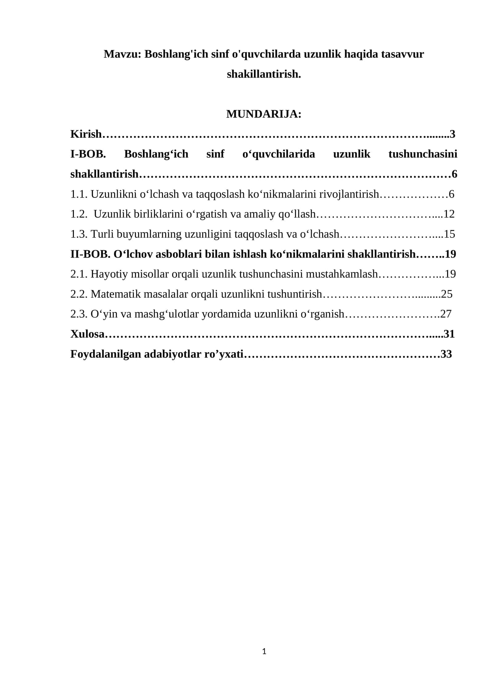 Boshlang'ich sinf o'quvchilarda uzunlik haqida tasavvur shakillantirish. 1