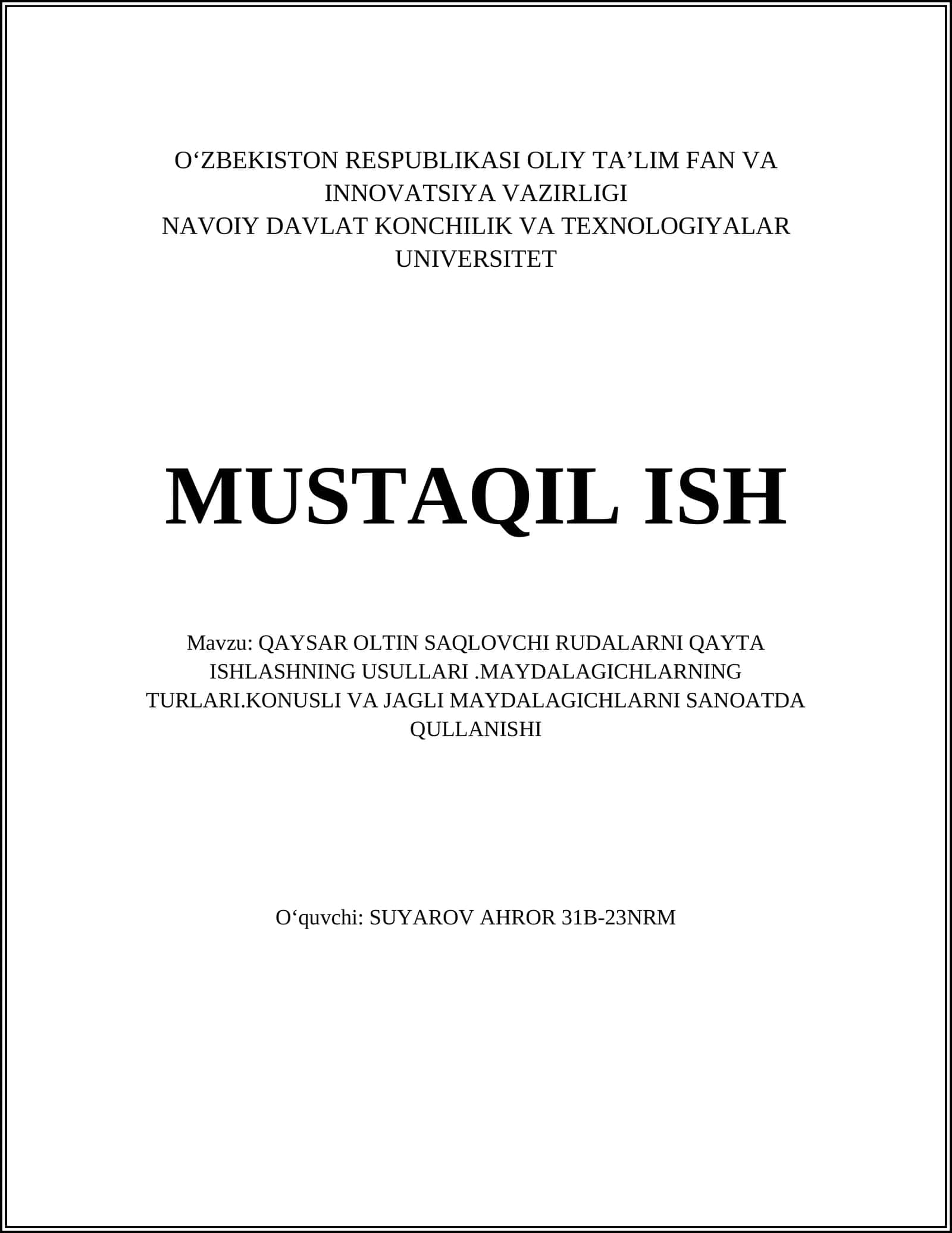 QAYSAR OLTIN SAQLOVCHI RUDALARNI QAYTA ISHLASHNING USULLARI 1
