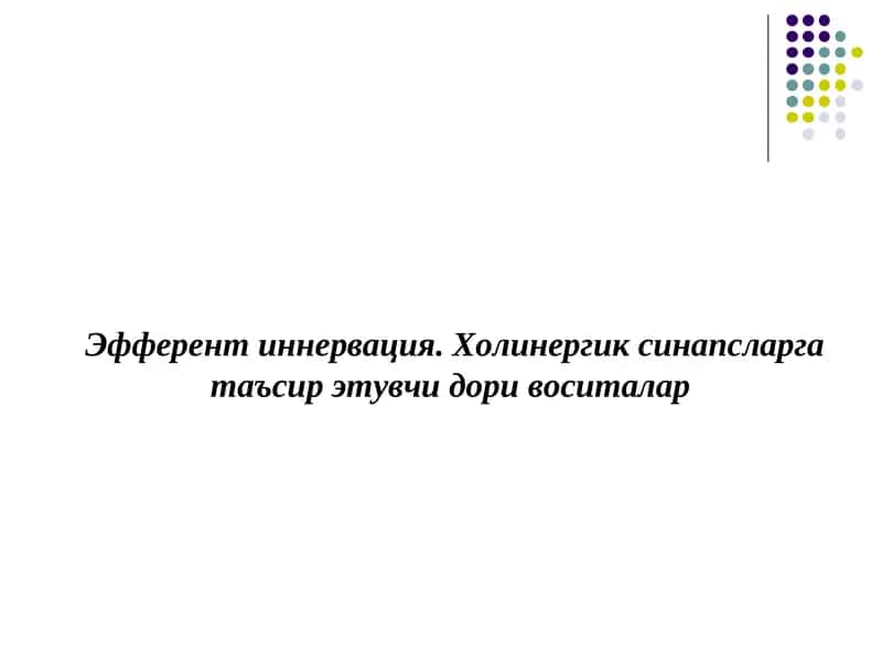 Эфферент иннервация. Холинергик синапсларга таъсир этувчи дори воситалар 1