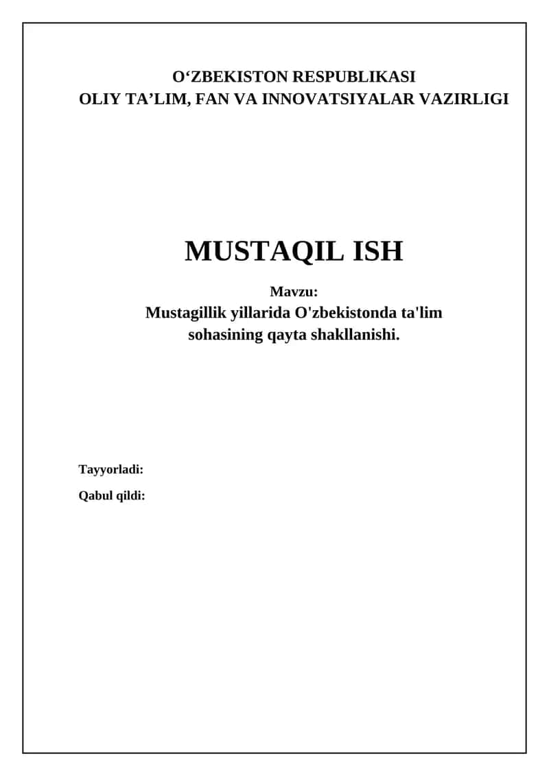 Mustagillik yillarida O'zbekistonda ta'lim sohasining qayta shakllanishi 1