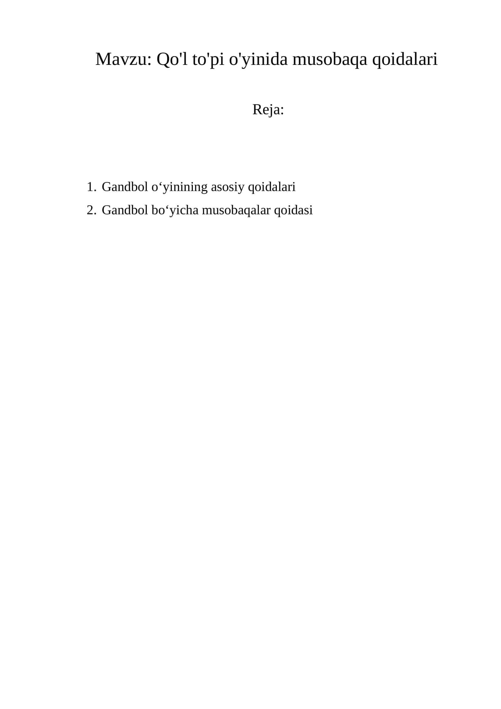 Qo'l to'pi o'yinida musobaqa qoidalari 1
