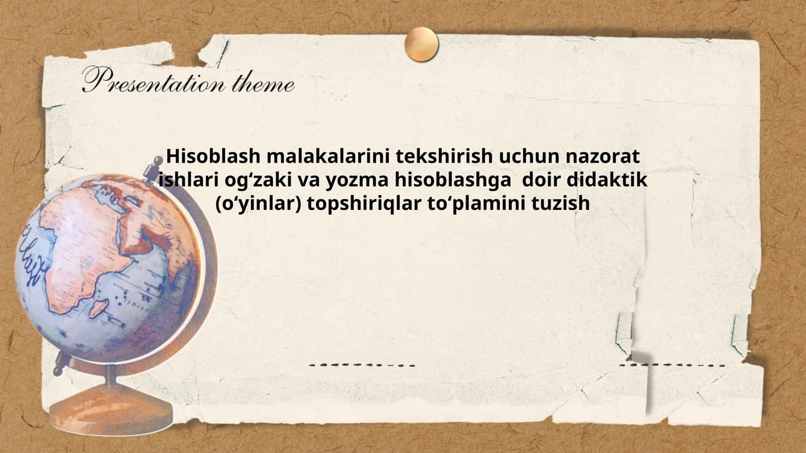 Hisoblash malakalarini tekshirish uchun nazorat ishlari ogʻzaki va yozma hisoblashga doir didaktik (oʻyinlar) topshiriqlar toʻplamini tuzish 1