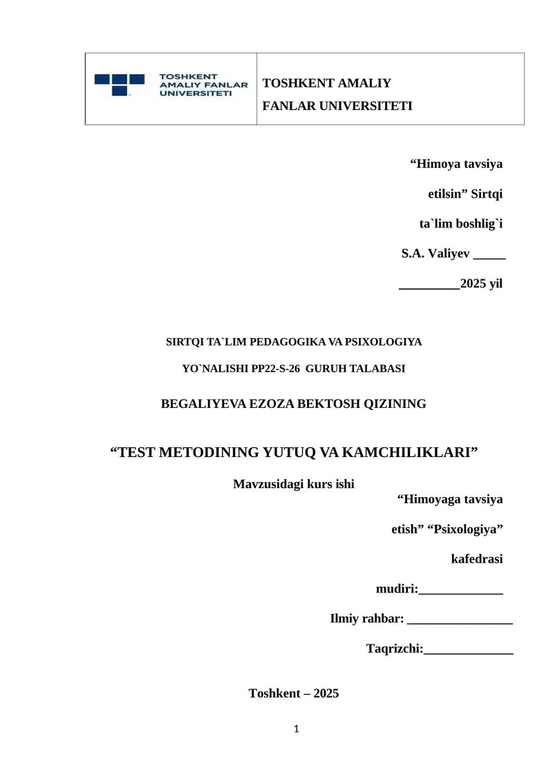 TEST METODINING YUTUQ VA KAMCHILIKLARI 1