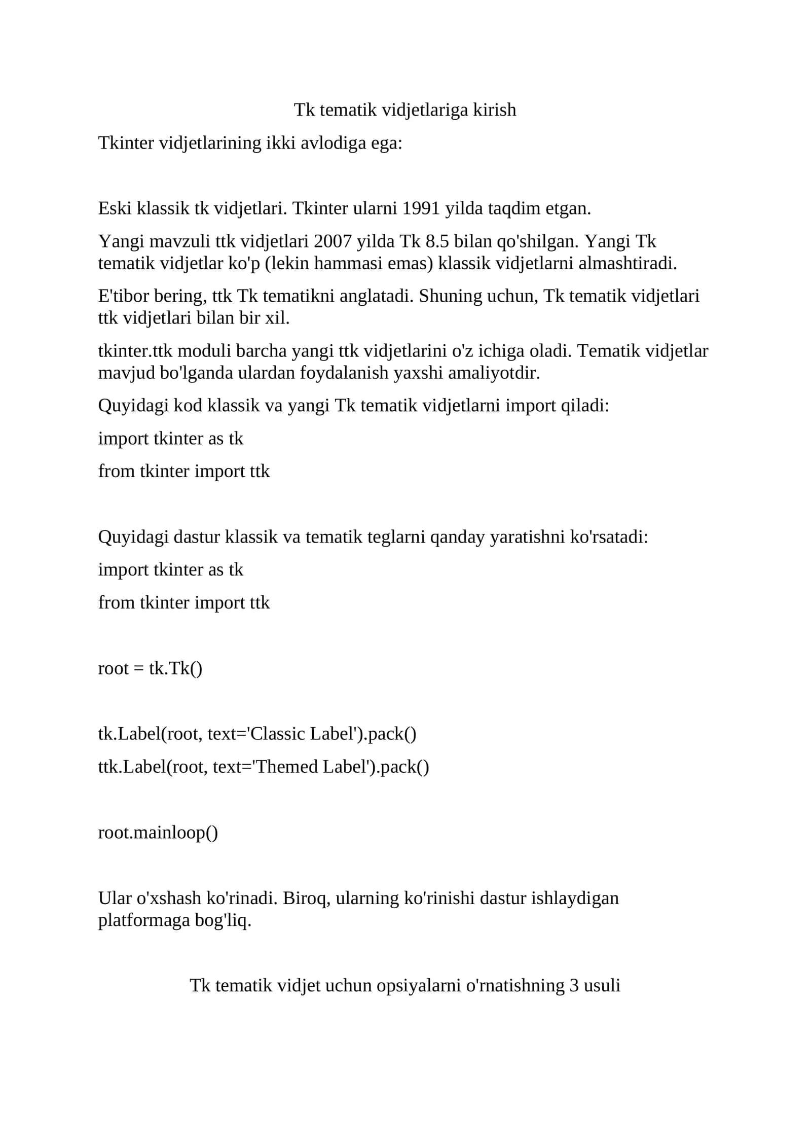 Tk tematik vidjetlariga kirish 1