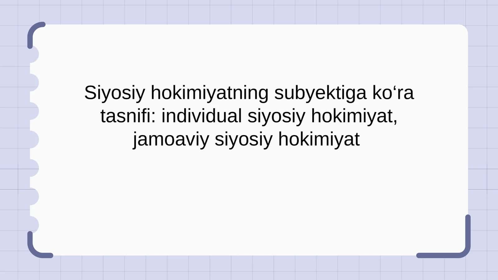Siyosiy hokimiyatning subyektiga ko‘ra tasnifi individual siyosiy hokimiyat, jamoaviy siyosiy hokimiyat 1