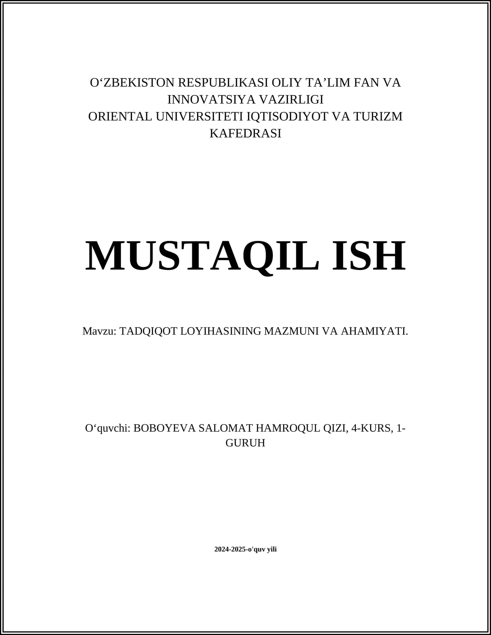 Tadqiqot loyihasining mazmuni va ahmiyati 1