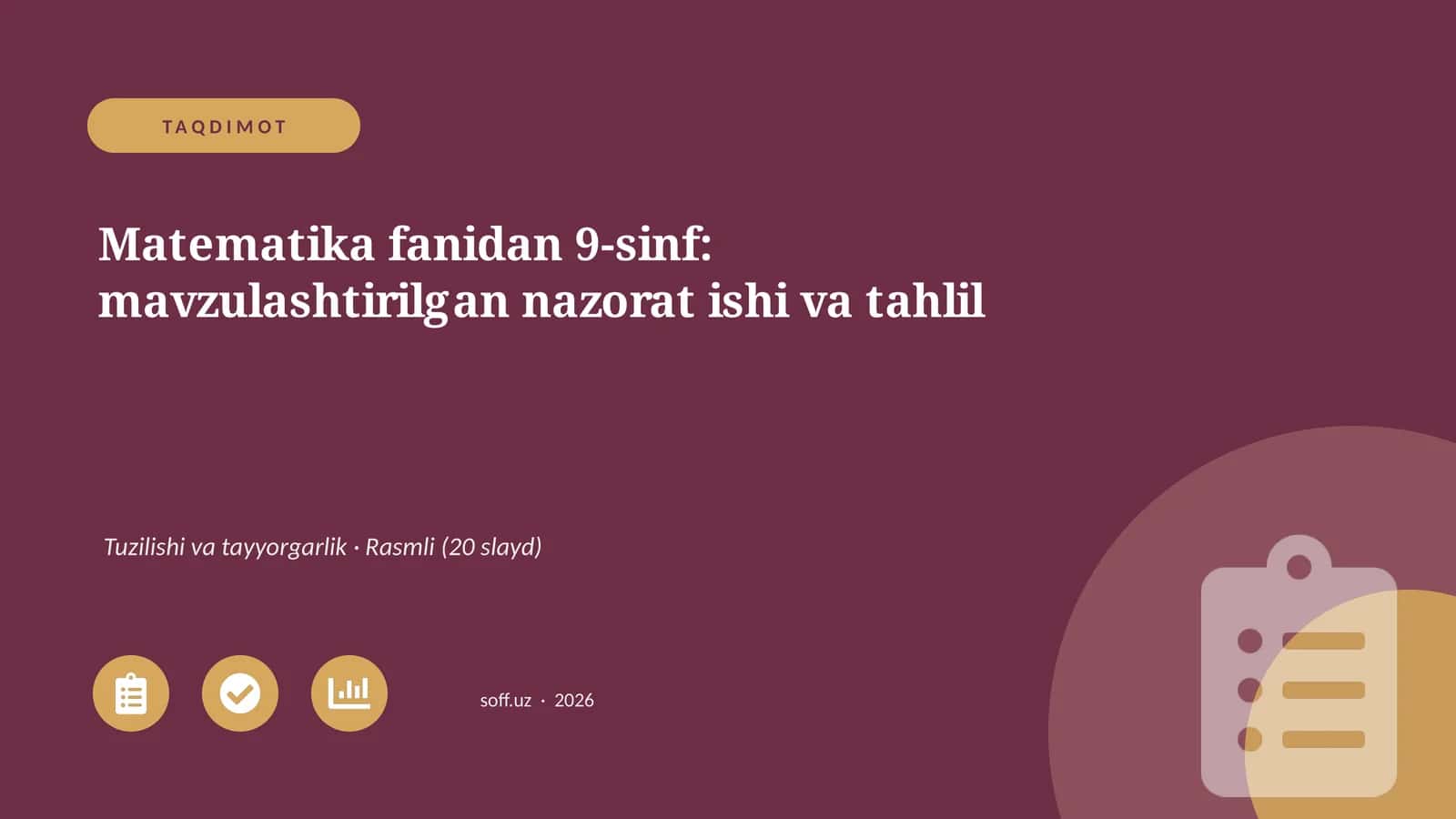 Matematika fanidan 9-sinf: mavzulashtirilgan nazorat ishi va tahlil 1