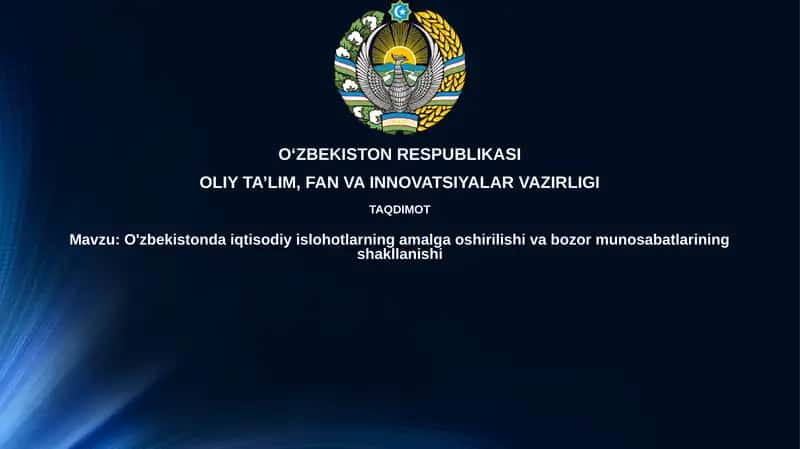 O'zbekistonda iqtisodiy islohotlarning amalga oshirilishi va bozor munosabatlarining shakllanishi 1