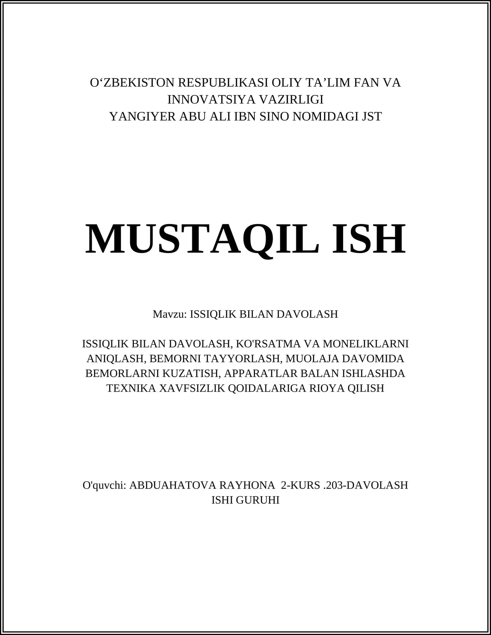 ISSIQLIK BILAN DAVOLASH 1