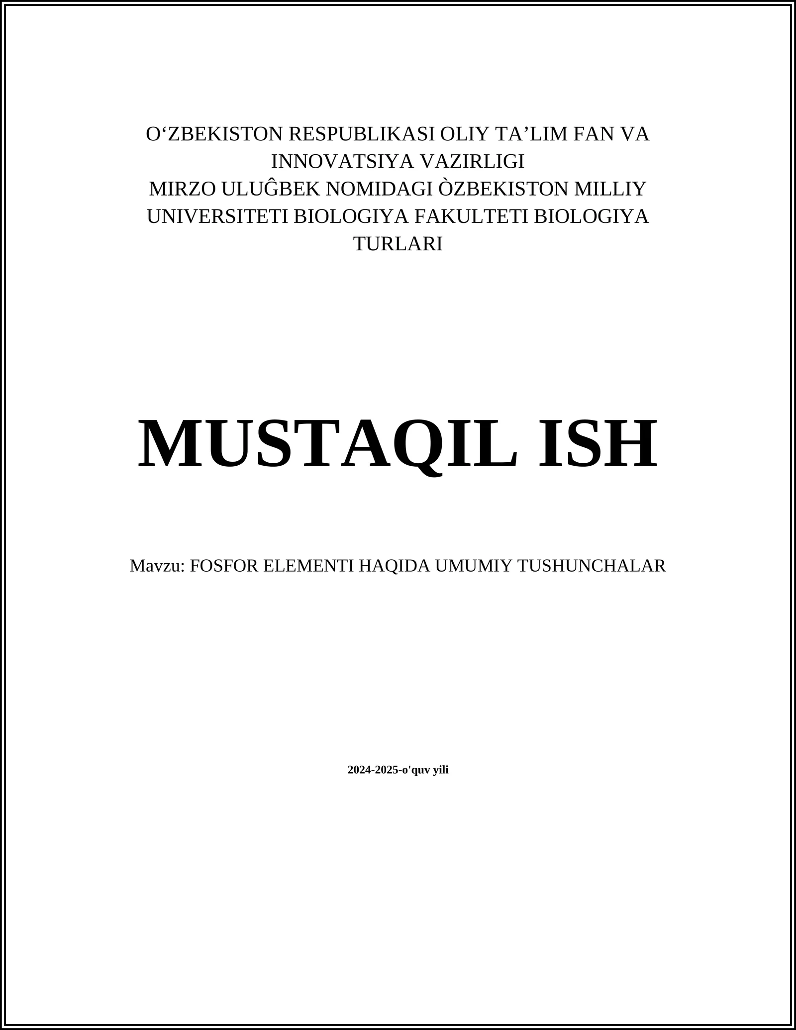 FOSFOR ELEMENTI HAQIDA UMUMIY TUSHUNCHALAR 1