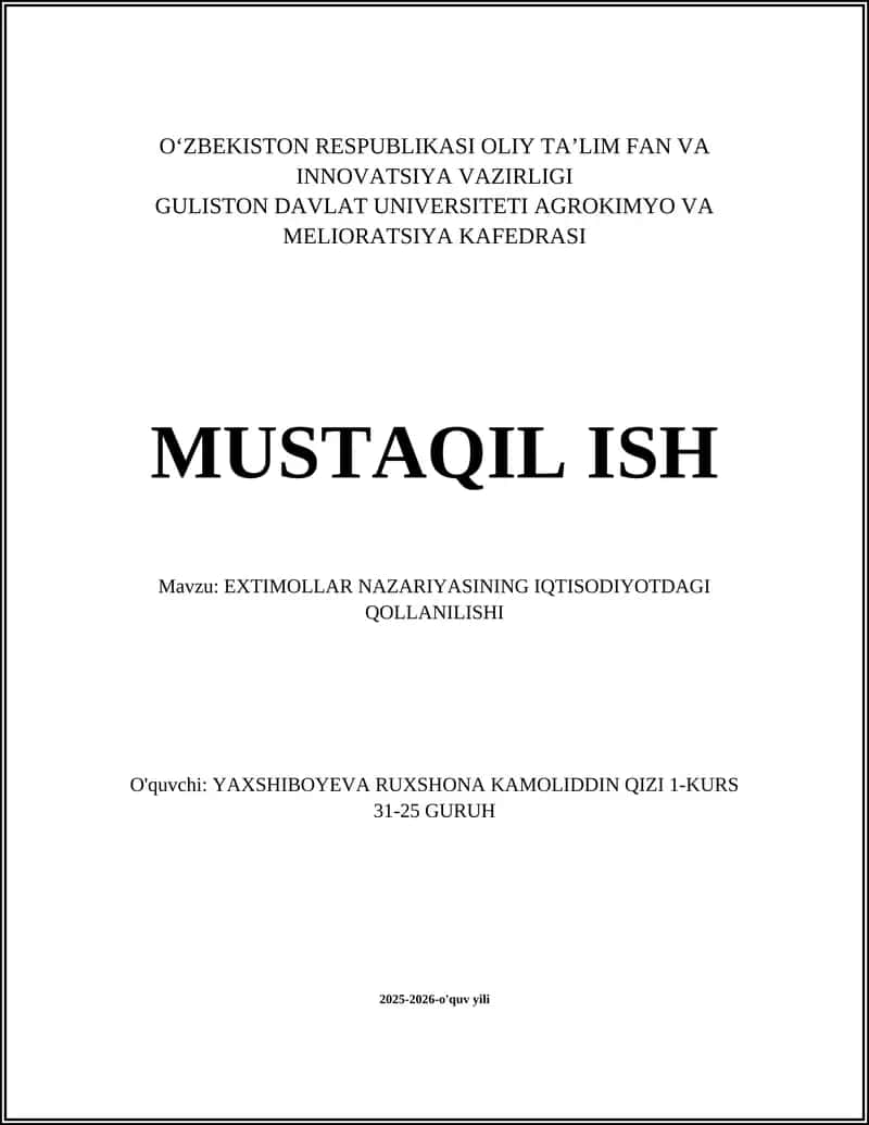 EXTIMOLLAR NAZARIYASINING IQTISODIYOTDAGI QOLLANILISHI 1