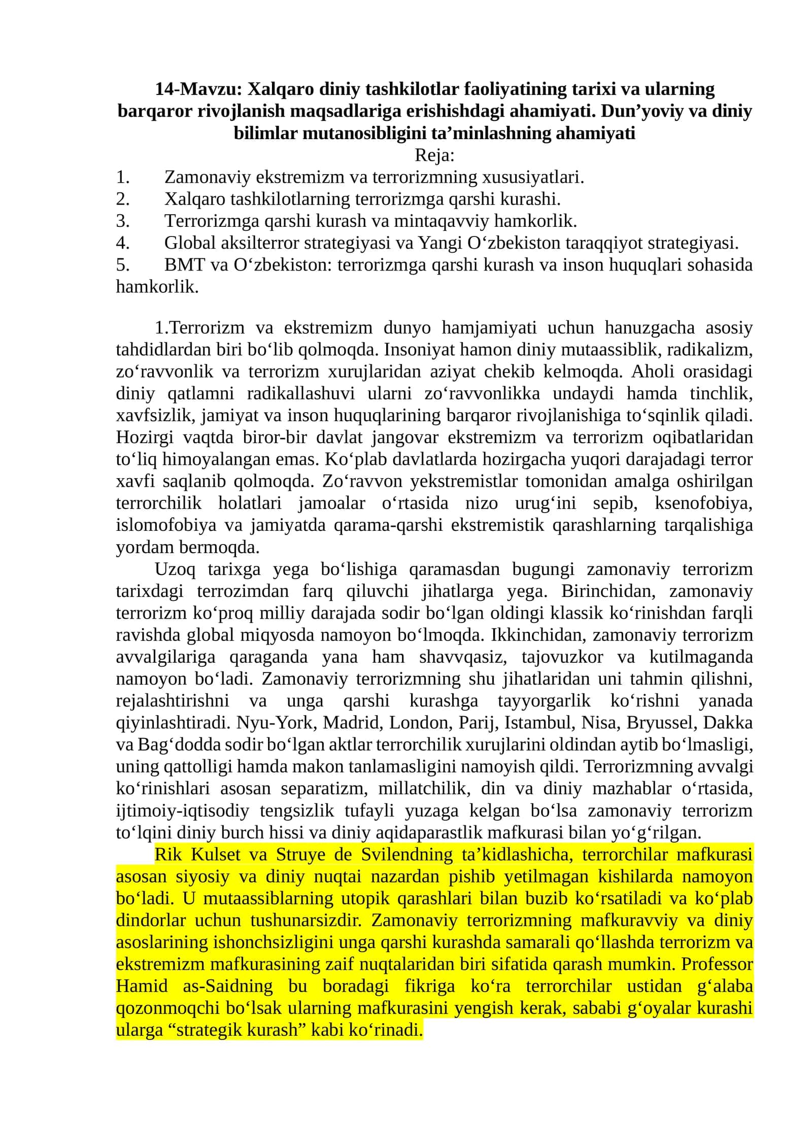 Xalqaro diniy tashkilotlar faoliyatining tarixi 1