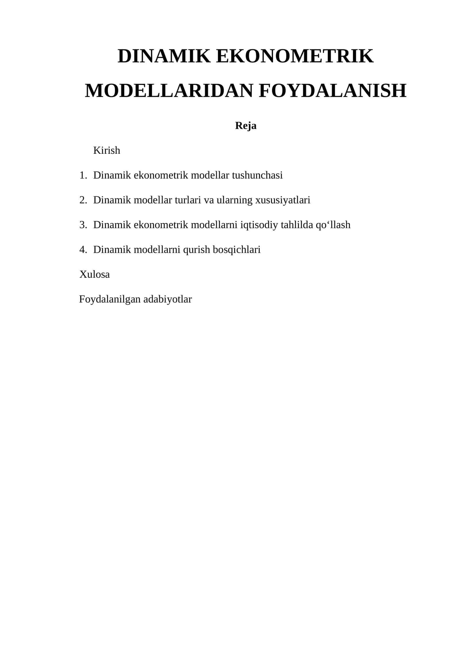 DINAMIK EKONOMETRIK MODELLARIDAN FOYDALANISH 1