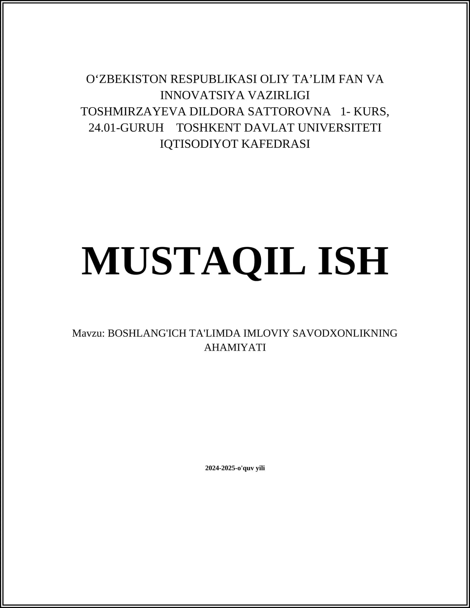 BOSHLANG'ICH TA'LIMDA IMLOVIY SAVODXONLIKNING AHAMIYATI 1
