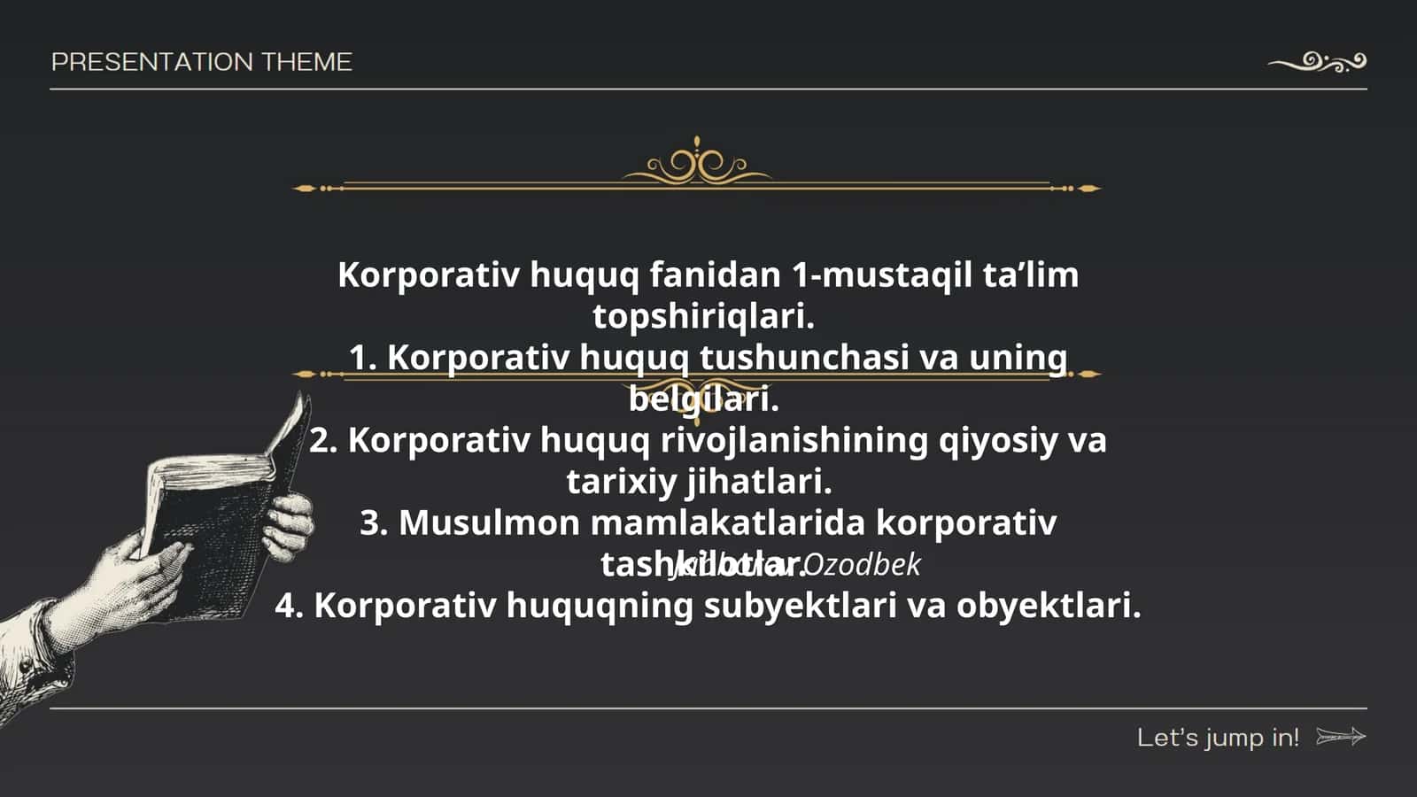 Korporativ huquq ta’lim topshiriqlari 1