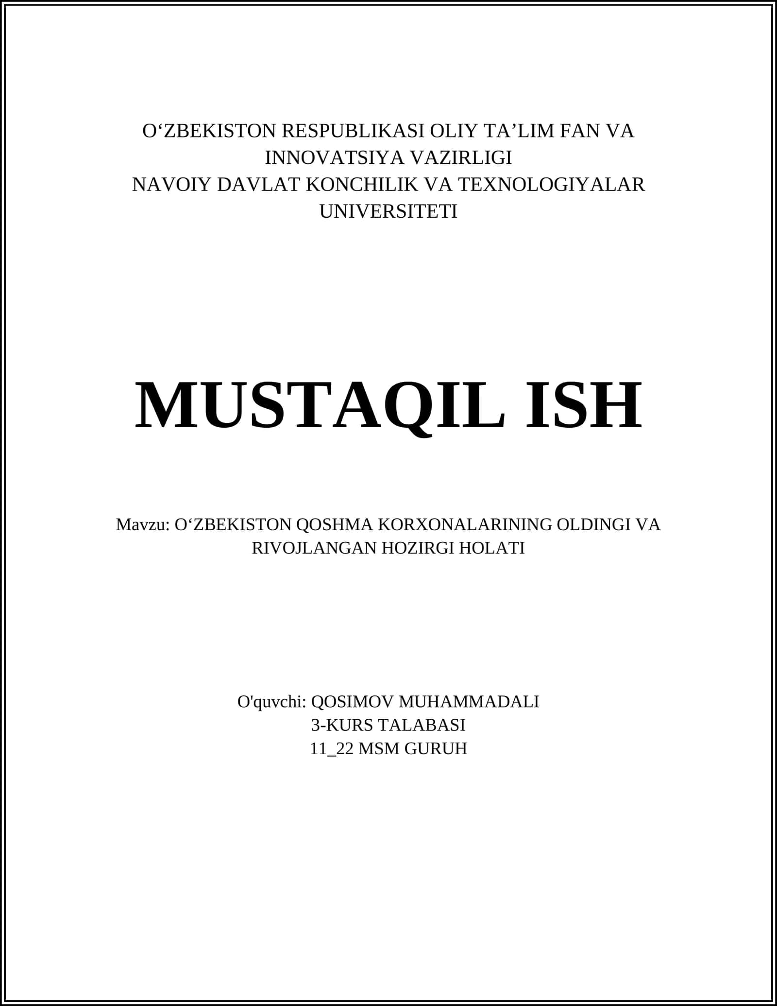 O'ZBEKISTON QOSHMA KORXONALARINING OLDINGI VA RIVOJLANGAN HOZIRGI HOLATI 1