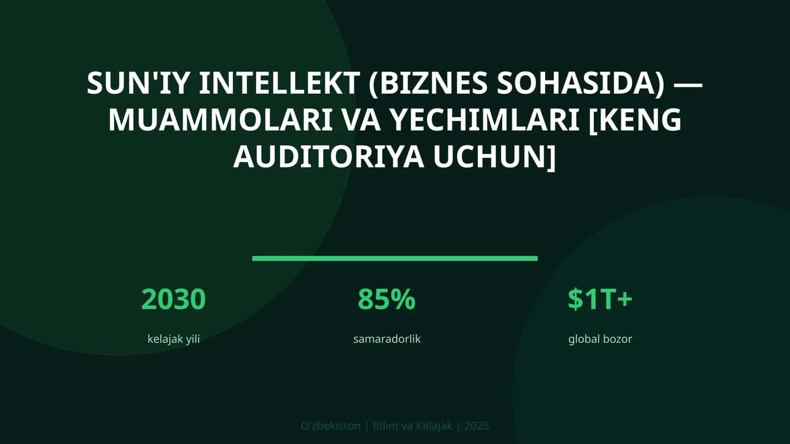 SUN'IY INTELLEKT (BIZNES SOHASIDA) — MUAMMOLARI VA YECHIMLARI [KENG AUDITORIYA UCHUN] 1
