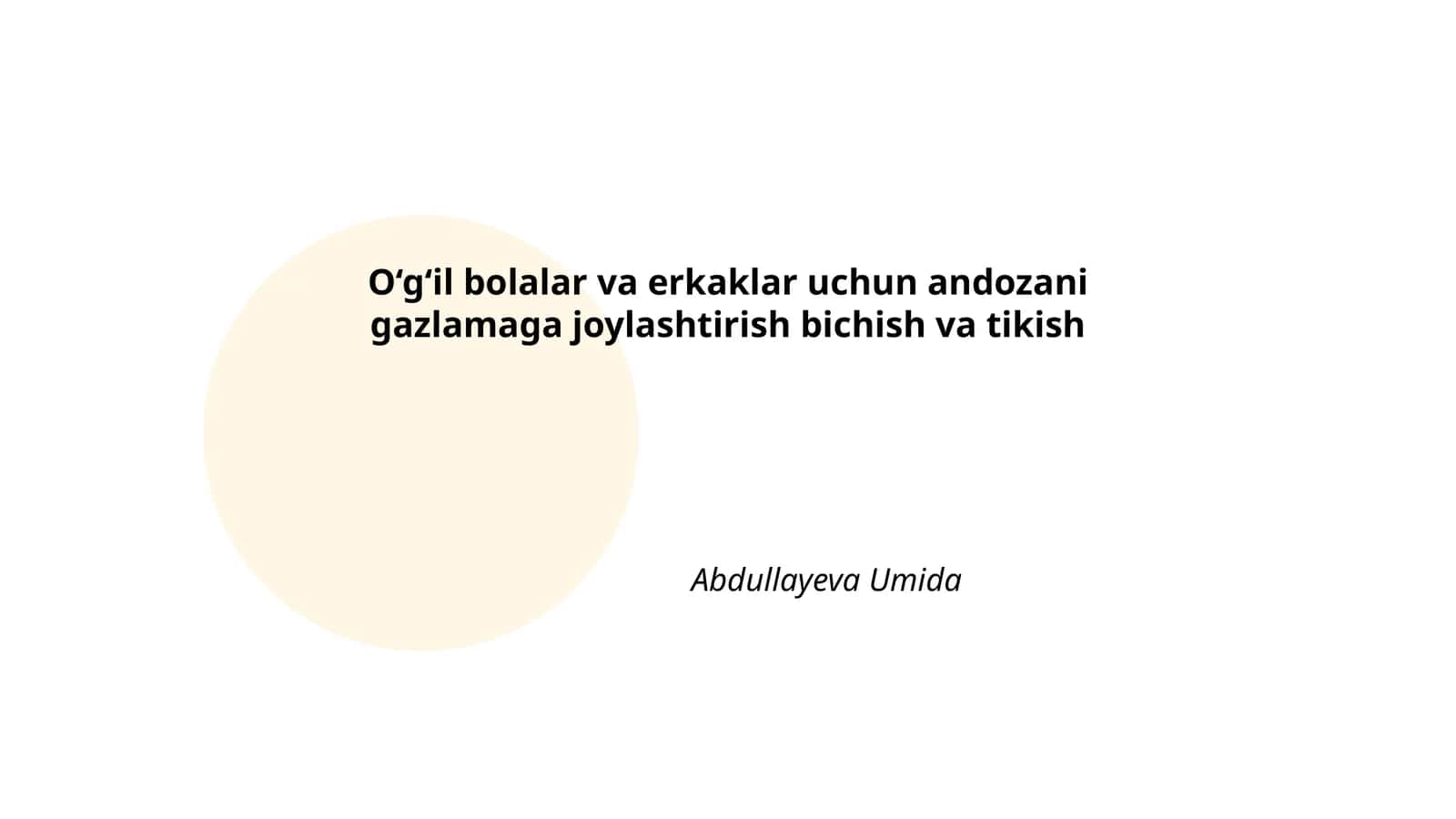O‘g‘il bolalar va erkaklar uchun andozani gazlamaga joylashtirish bichish va tikish 1