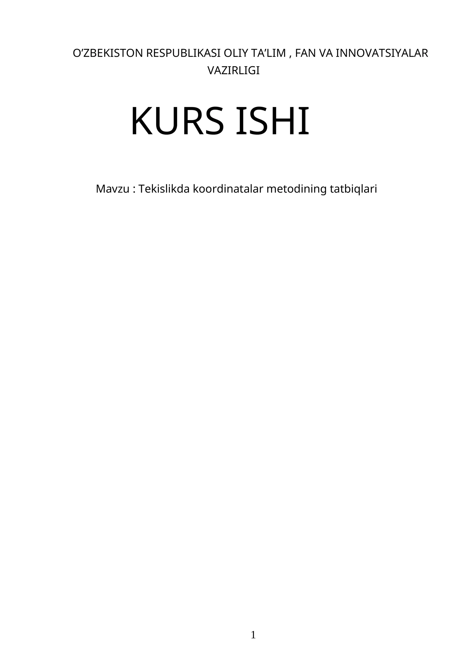 Tekislikda koordinatalar metodining tatbiqlari 1