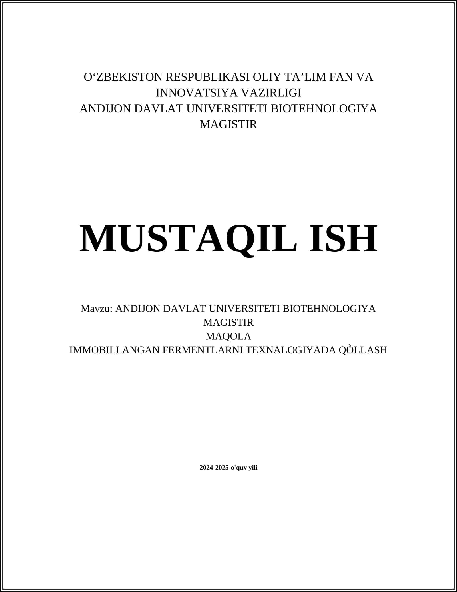 ANDIJON DAVLAT UNIVERSITETI BIOTEHNOLOGIYA MAGISTIR 1