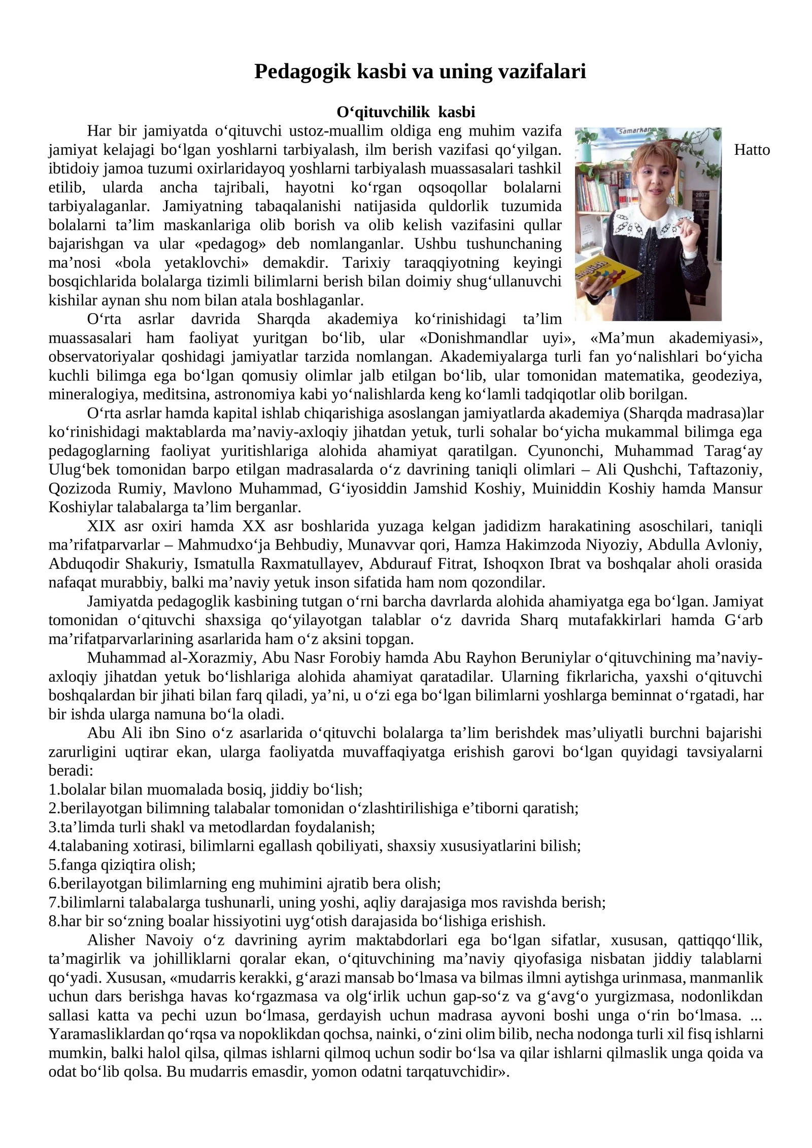 Pedagogik kasbi va uning vazifalari 1