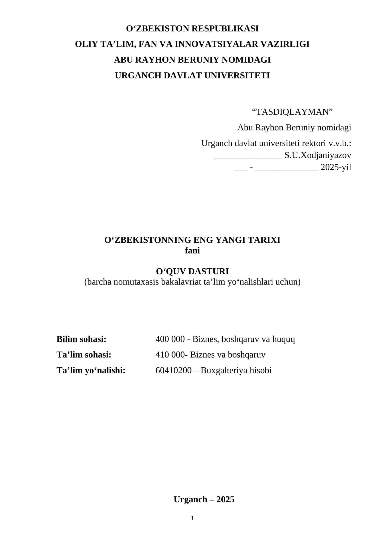 O‘zbekistonning Eng Yangi Tarixi 1