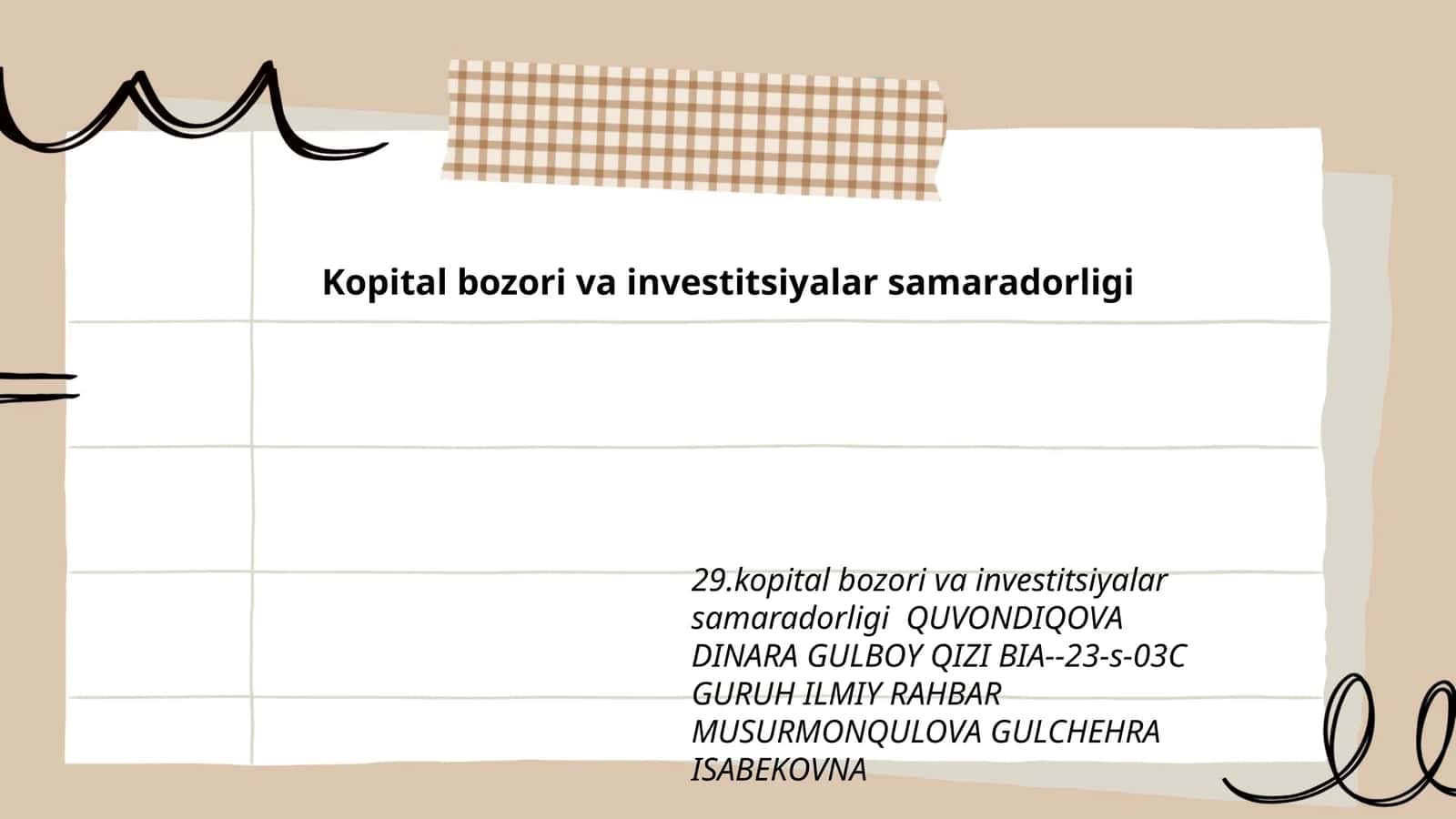 Kopital bozori va investitsiyalar samaradorligi 1