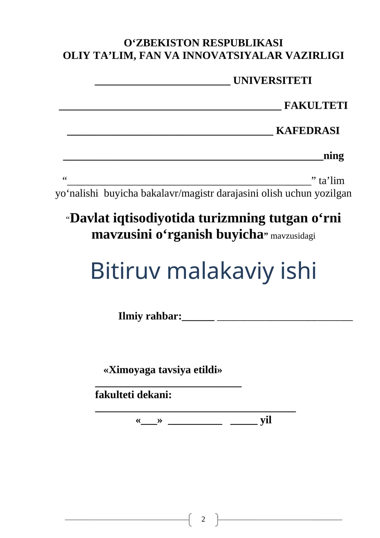 Davlat iqtisodiyotida turizmning tutgan o`rni mavzusini o`rganish buyicha 1