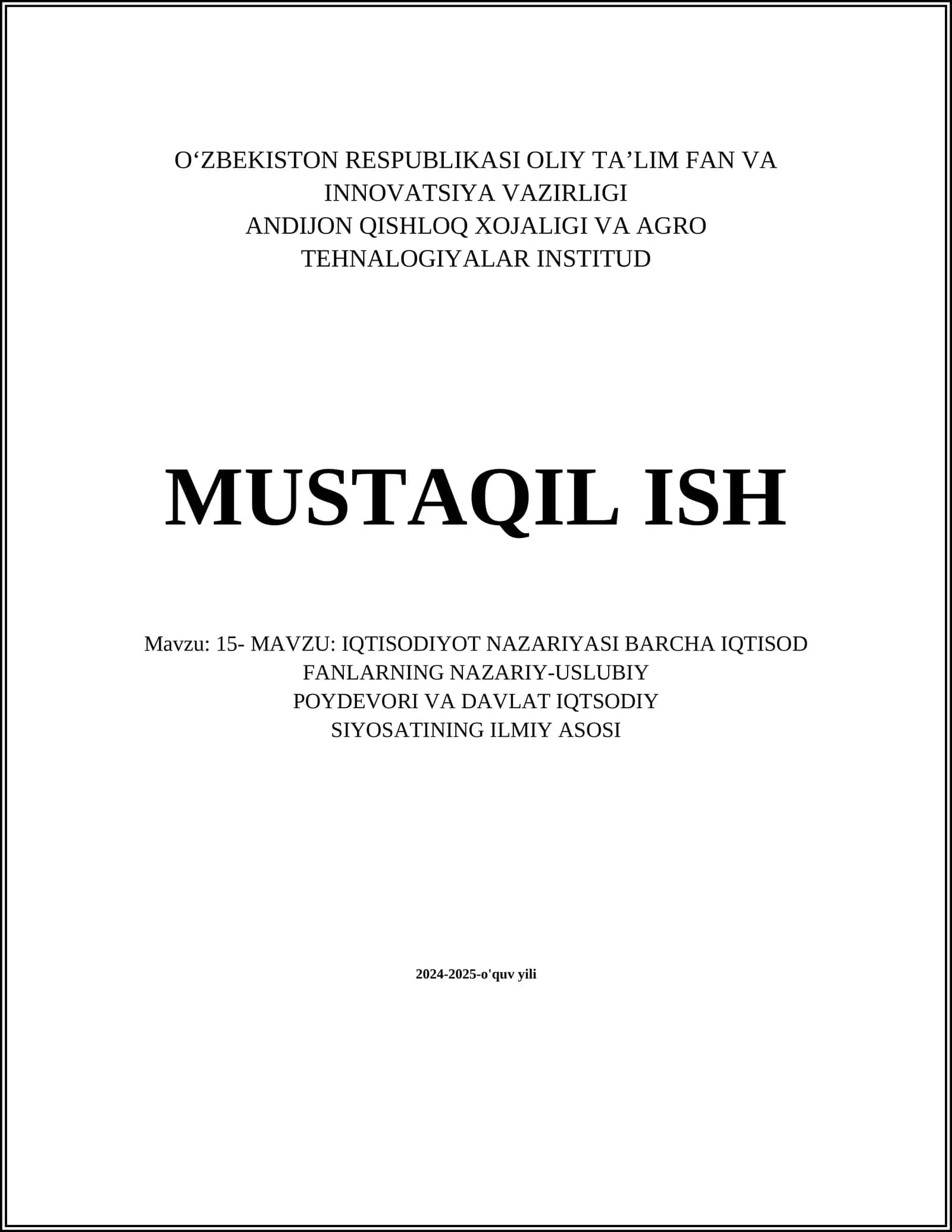 IQTISODIYOT NAZARIYASI BARCHA IQTISOD FANLARNING NAZARIY-USLUBIY POYDEVORI VA DAVLAT IQTSODIY SIYOSATINING ILMIY ASOSI 1