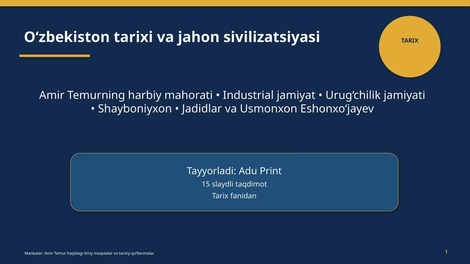 O‘zbekiston tarixi va jahon sivilizatsiyasi 1